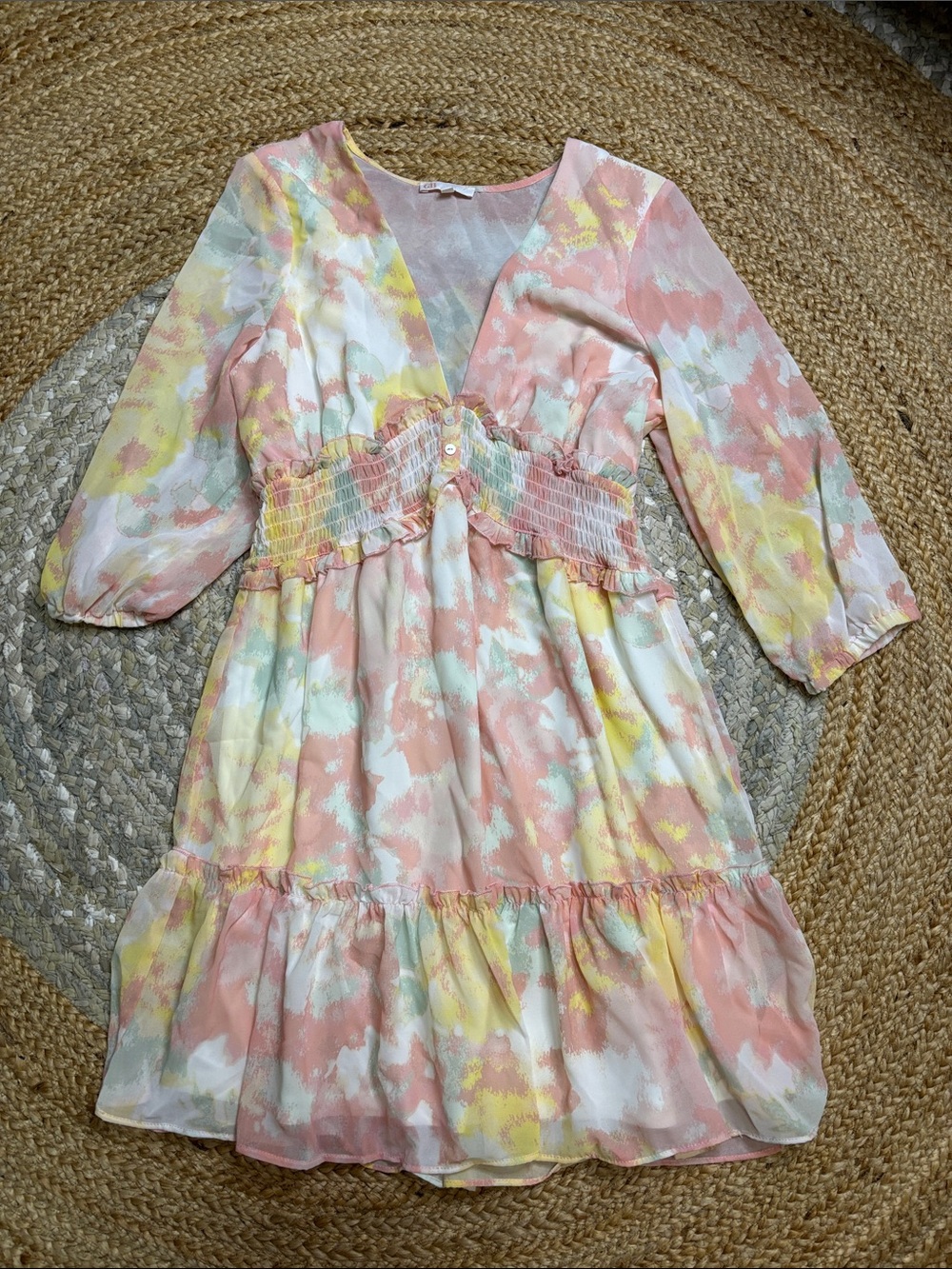 Gianni Bini Pastel Watercolor Tiered Midi Dress - Pink Multi